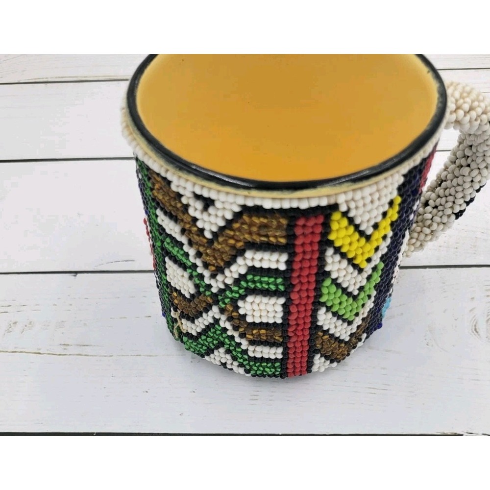 Mopani African Handcrafted Beaded Ceramic Mug with Colorful Art Pattern - Picture 3 of 8